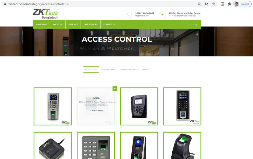 Product Page of zkteco-bd.com
